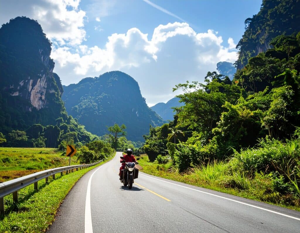 Riding a beautiful road on a thailand to malaysia motorcycle trip